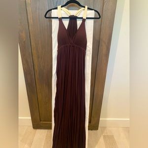 Racer back maxi dress- dark brown with cream straps - padded